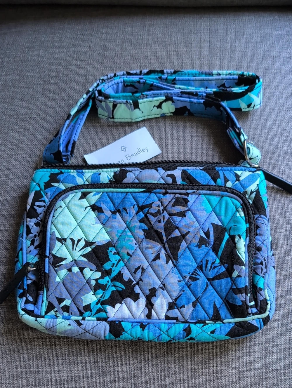 Vera Bradley Little Hipster Quilted CamoFloral Crossbody in Blue and Teal Hues